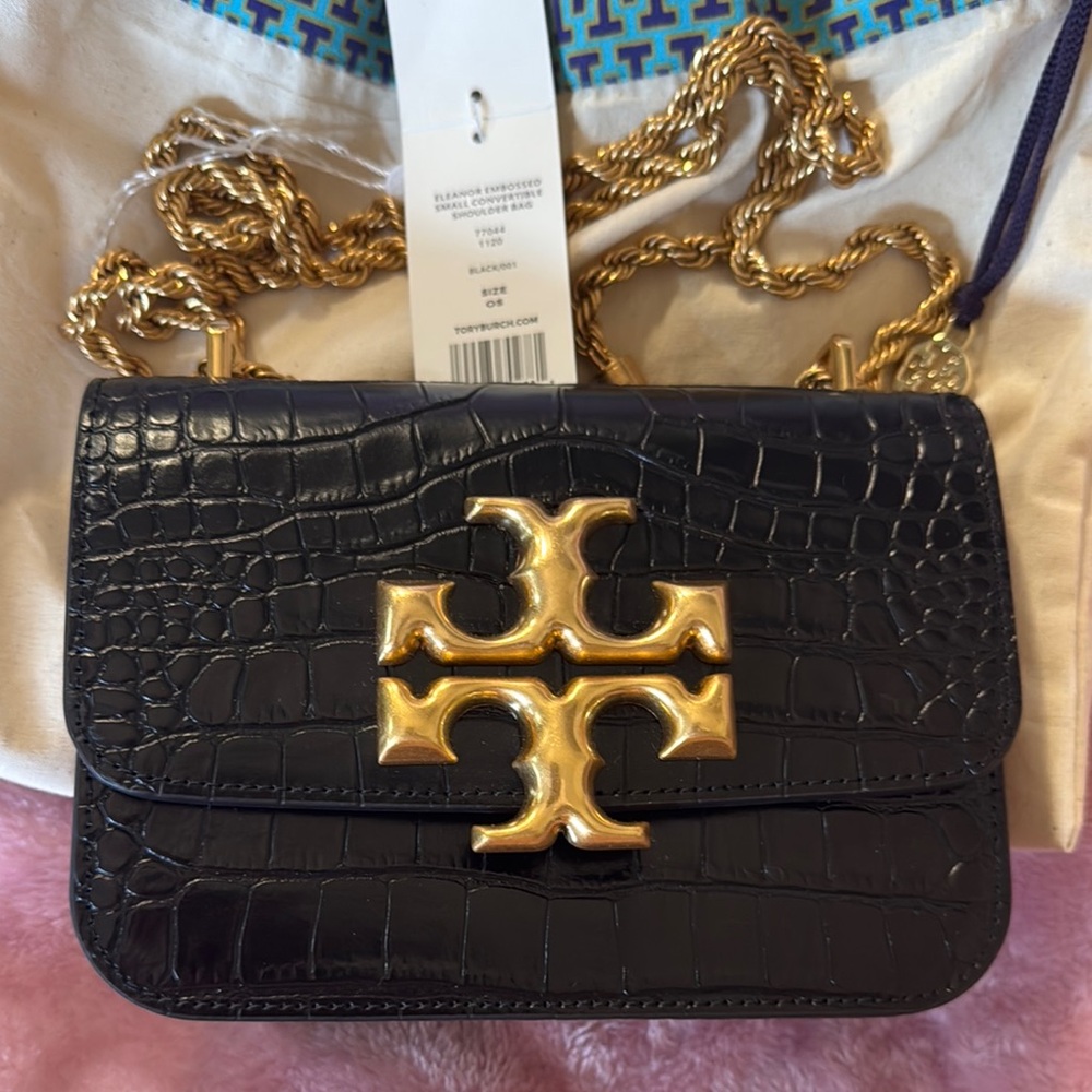 Tory Burch Black and Gold Crossbody Bag with Chain Strap